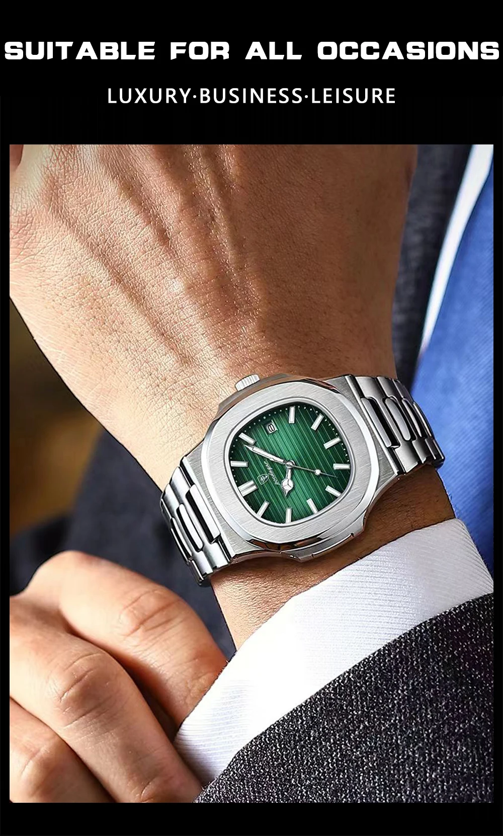 POEDAGAR Original Platz Männer Armbanduhr Datum Wasserdicht Edelstahl Leucht Mann Uhr Mode-Business Quarz herren Uhren – Detail 13