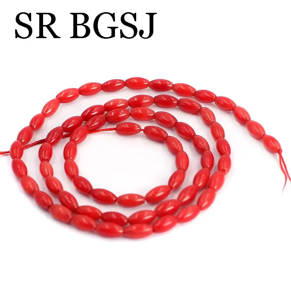 3x6mm Olivary Rice Red Natural Sea Bamboo Coral Loose DIY Small Seed Beads Strand 15