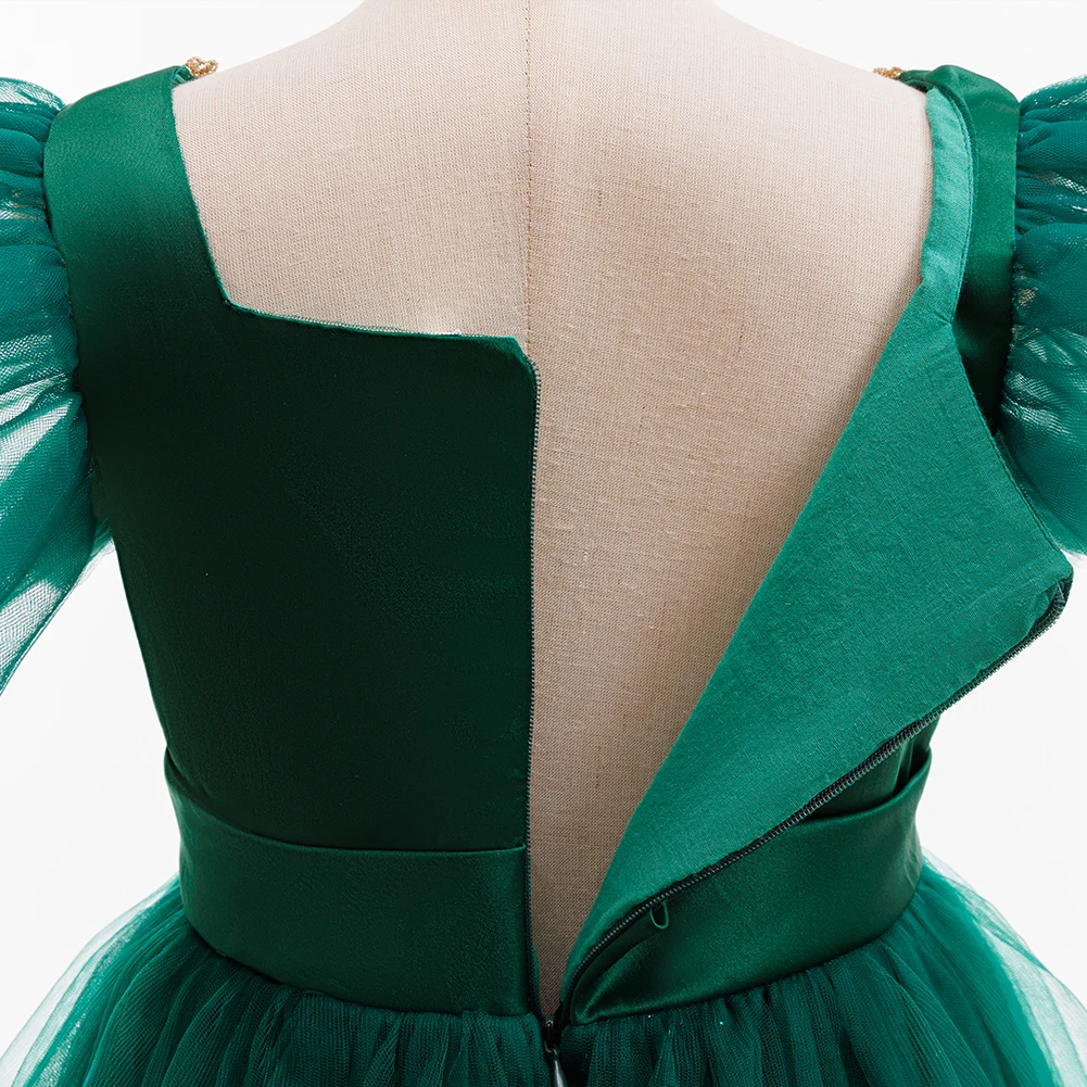 فساتين الأميرة اللطيفة لحفلات عيد الميلاد من الدانتيل على شكل زهرة للأطفال الأنيقات وحفلات أعياد الميلاد وحفلات أعياد الميلاد باللون الأخضر وعيد الميلاد المسائية