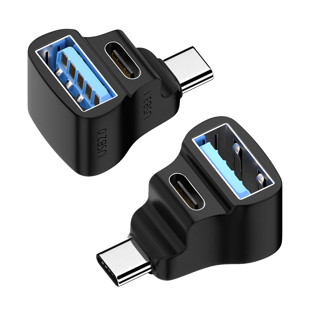 1 To 2 USB-C Male To USB-C USB-A Female Adapter 8K 60HZ USB-C To USB-C USB-A Connector 180 Degree U-shaped for STEAM DECK/Switch