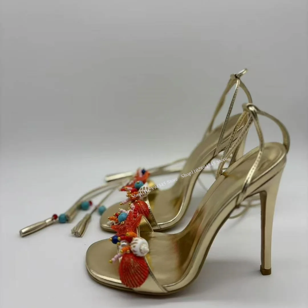 

Gold Twine Hollow Crystal Sandals Thin High Heel Peep Toe Fashion Sexy Cool 2025 Summer Big Size Woman Shoes Zapatillas Mujer