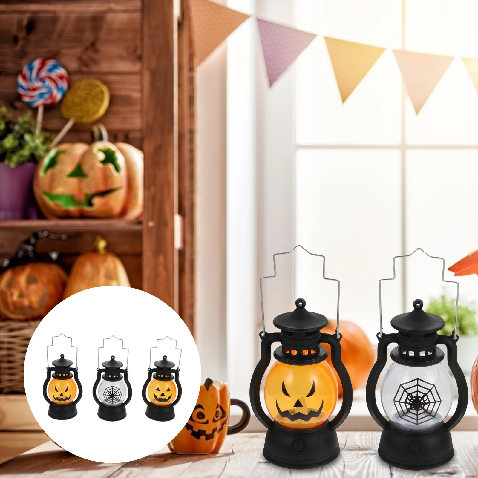 

6 PCS Halloween Lantern LED Vintage Light Decor Party Handheld Decorative Lights Plastic Pumpkin Lamp for