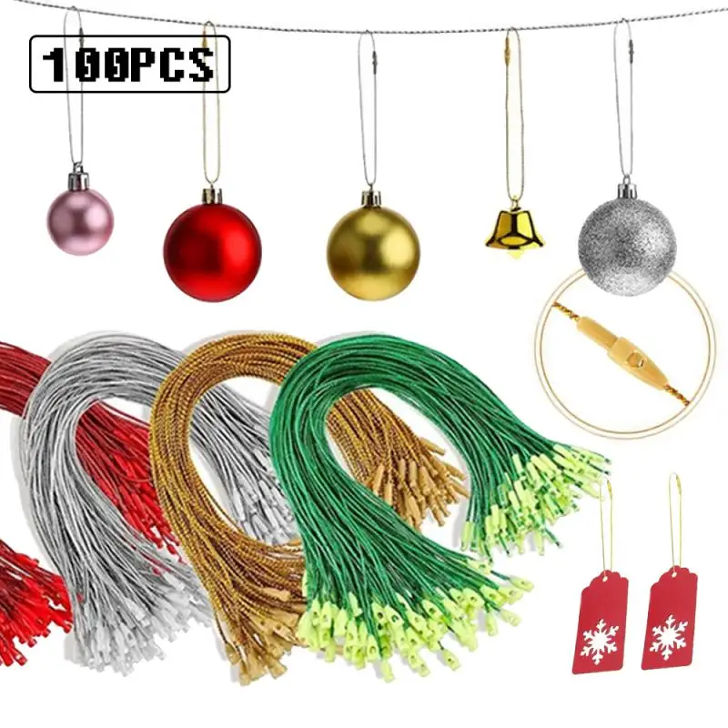 100pcs Plastic Tag String Gold Silver Beige Polyester Cotton Rope Christmas Tree Hang Tag Cord Fasteners Xmas DIY Decorations