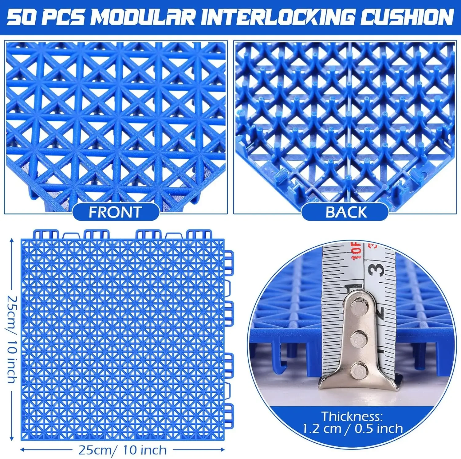 50 Pcs Modular Interlocking Cushion 10 x 10 Inch Non Slip Pool Floor Mat Blue Interlocking Rubber Bathroom Flooring Tiles