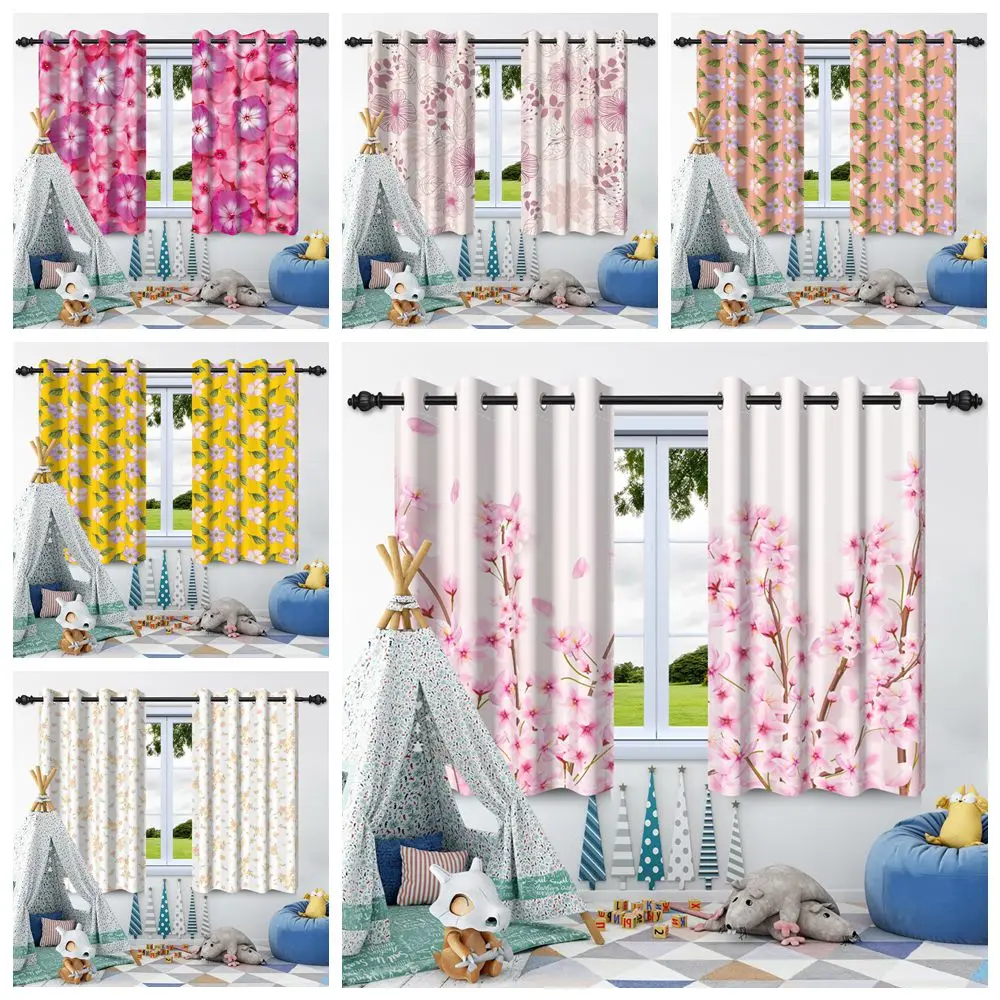 

2Pcs Fresh Flowers Window Curtains Children Bedroom Living Room Apartment Indoor Outdoor Thermal Insulated Blackout Curtain