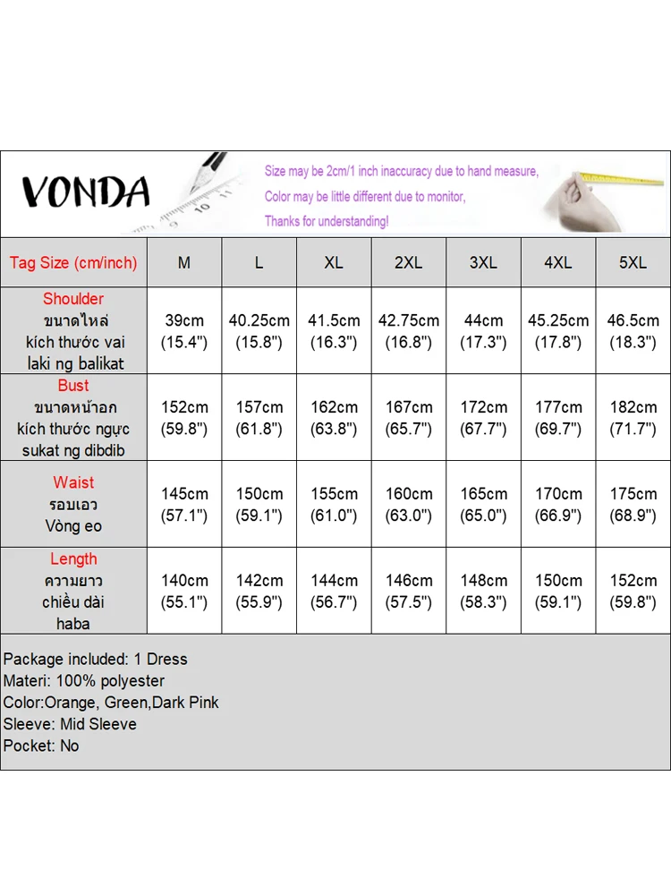VONDA Plus Size Abito lungo bohémien da donna Abiti lunghi estivi Abito estivo da spiaggia stampato vintage Abito da festa con maniche a lanterna casual