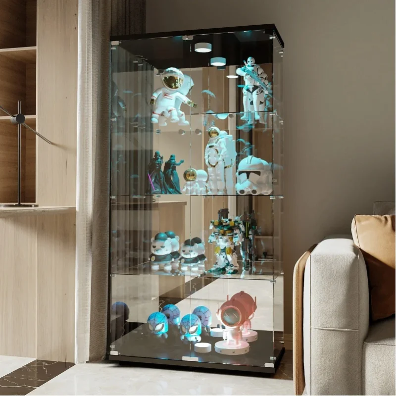 Fangange Glasvitrine, 4-stöckige Vitrine aus gehärtetem Glas mit Schloss, 80,5 x 36,5 x 164 cm, Doppeltürige Trophäenvitrine für Wohnzimmer, Büro, Schlafzimmer, Eingangsbereich, Weiß/Schwarz