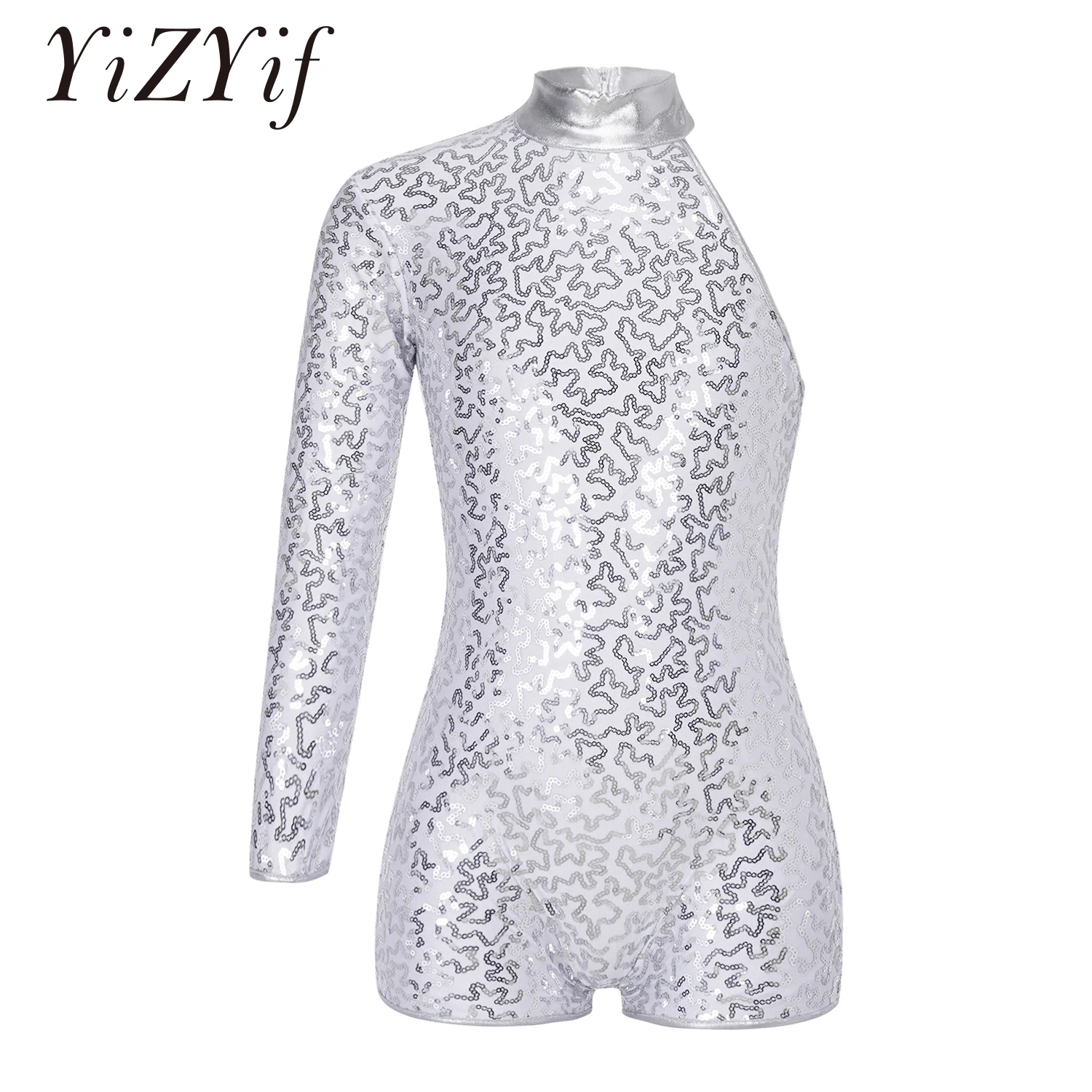 Girls Jazz Costume Sequins Ballet Dance Shorty Unitards Gymnastics Leotards Jumpsuit Single Long Sleeves Ballerina Tutu Dress