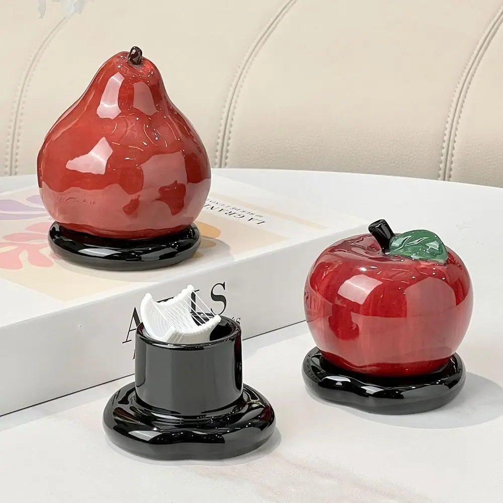 

Ceramic Fruit Theme Toothpick Box Cute Dustproof Fruit Toothpick Dispenser Pear Shape Decorative Dental Floss Storage Box