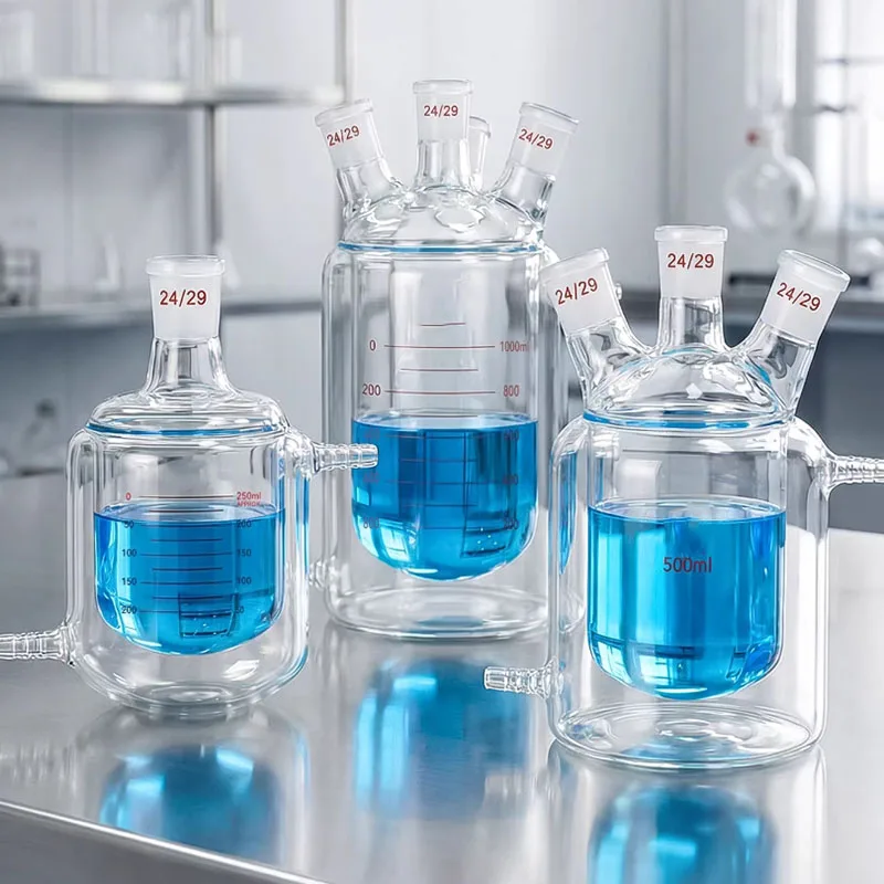 Four-port double-layer jacketed reactor, reaction bottle, double-layer jacketed beaker reactor, inner circle and outer surface