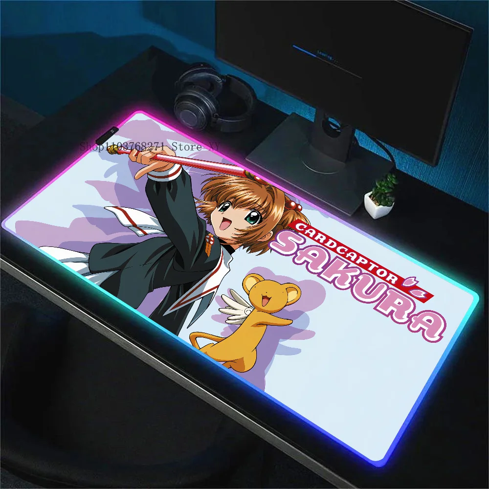 Anime Cards Captors Sakuras Mousepad XXL RGB Gaming Mouse Pads HD Gamer Accessories Large LED