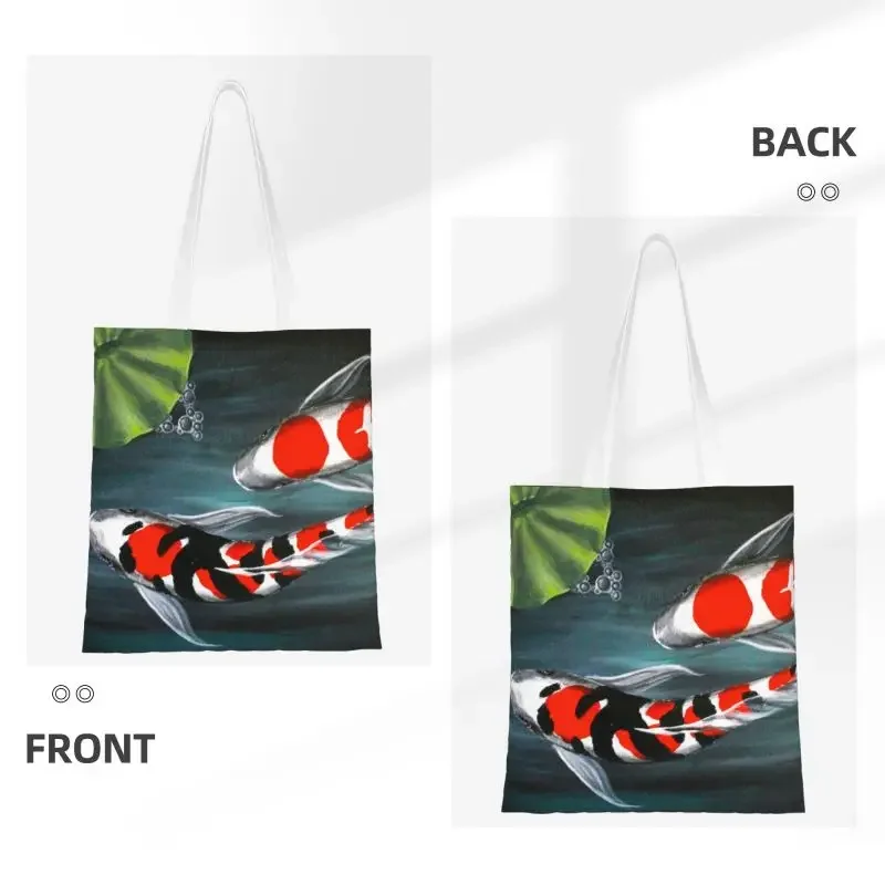 Custom Original Koi Creek Art Canvas Shopping Bag Women Portable Groceries Lucky Carp Fish Tote Shopper Bags