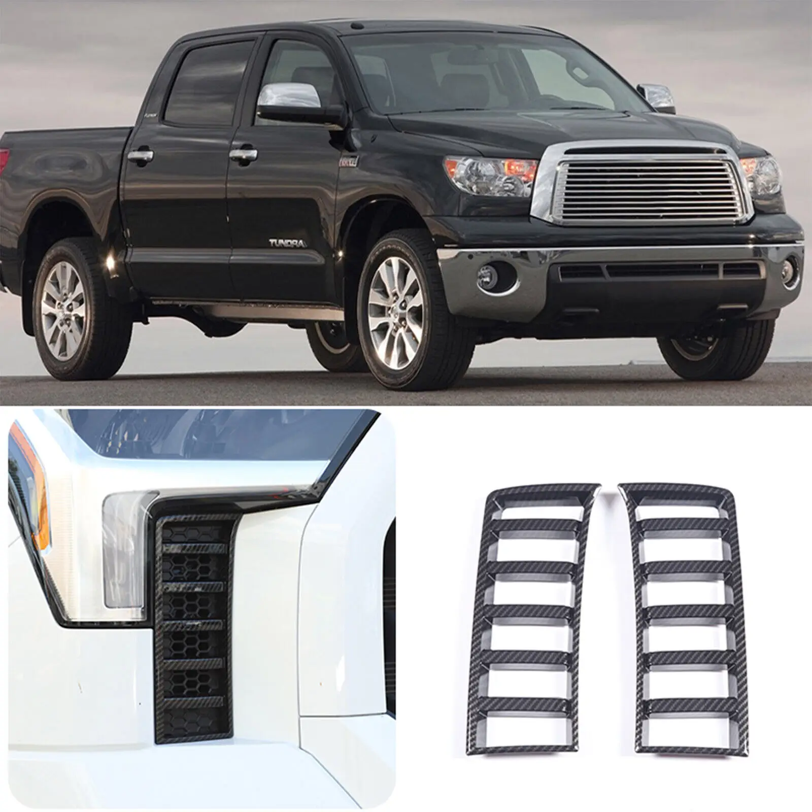 

Front Side Grille Air Intake Vent Cover Sticker Carbon Fiber Look Louver Trim Car Accessories Fit For Toyota Tundra 2022 2023