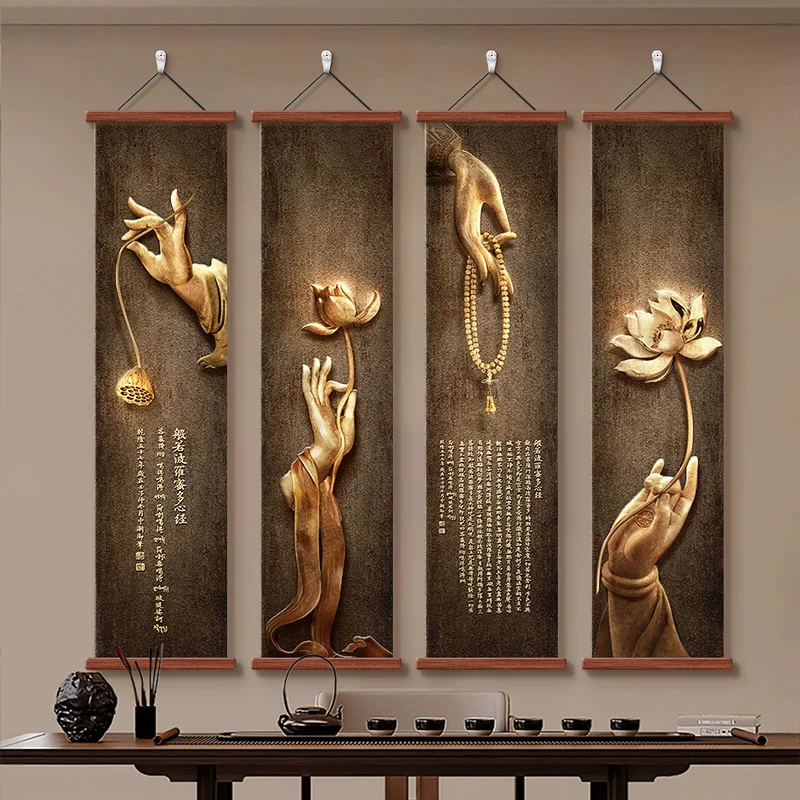 

Buddhist Zen Heart Sutra Calligraphy Wall Decor, Chinese Style Hanging Scroll Painting for Home Decor Tea Room Meditation Space
