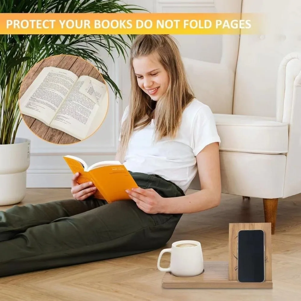 Portable 2 in 1 Wood Book Stand Reading Triangle Reading Stand Book Coffee Organizer Office