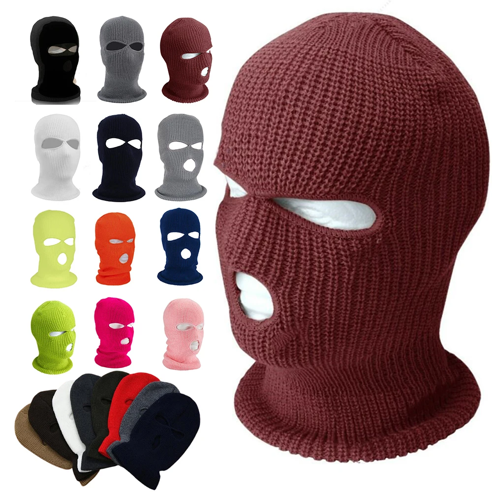 Motorcycle Windproof Full Face Knit Hats Custom SkiMask Men Warm Wool Balaclava Embroidery Winter Hats Knitted 3 Holes Ski Mask