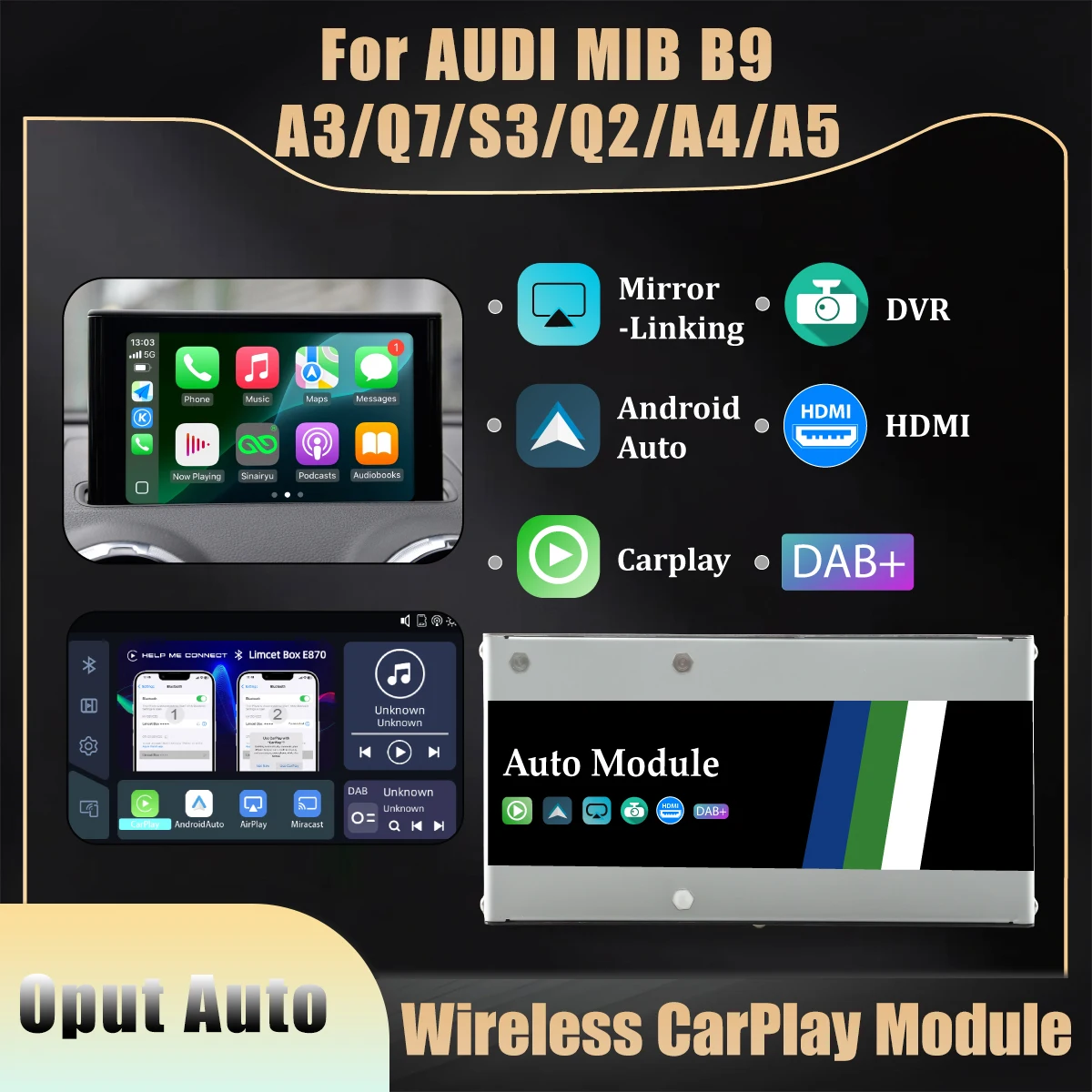 

Wireless Apple CarPlay Android Auto DAB DVR Interface for Audi A3 S3 B9 with AirPlay Mirror Link Car Play Functions