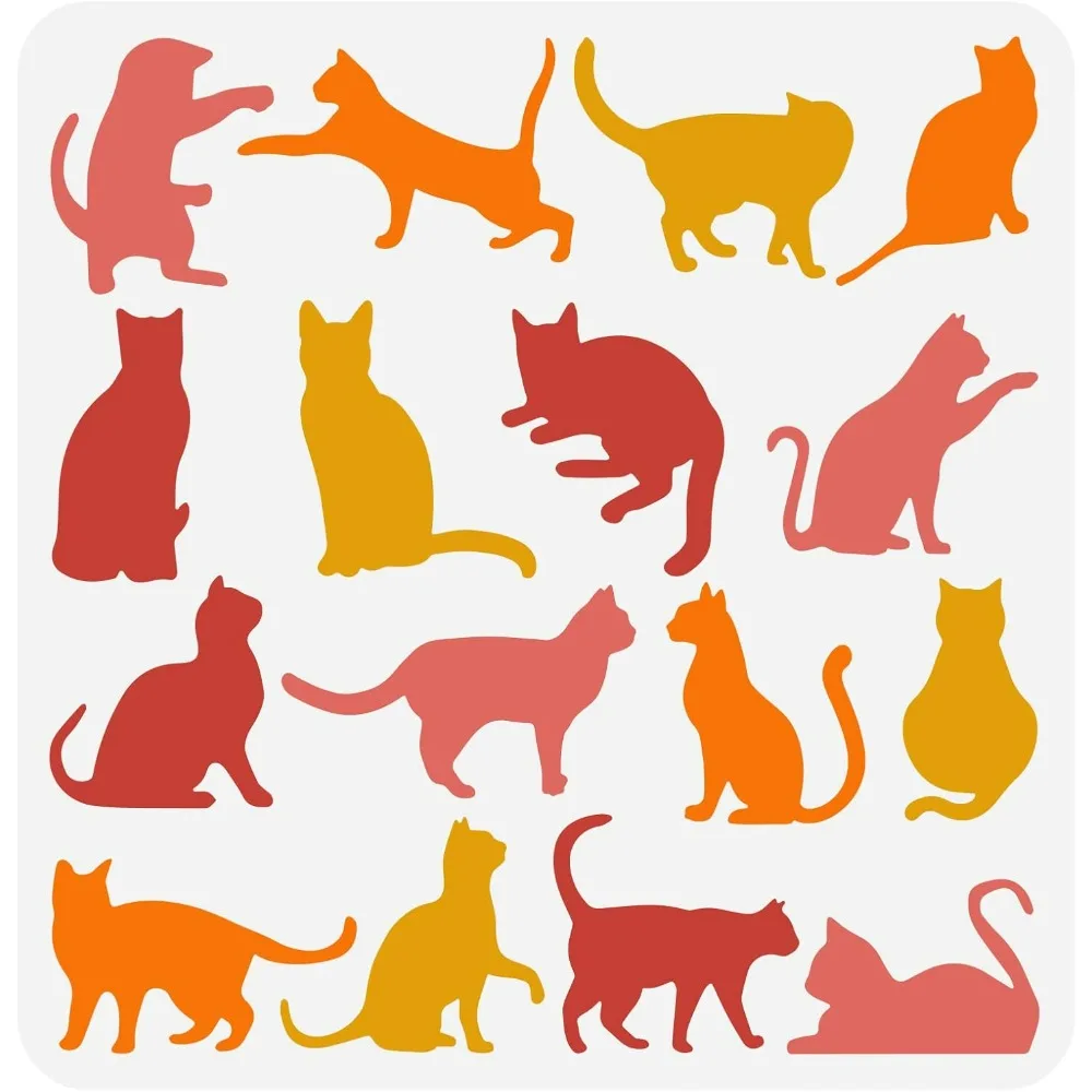 Cat Drawing Stencil 11.8x11.8inch Reusable Painting Template - DIY Craft Cute Pattern for Wall Furniture Wood and Paper