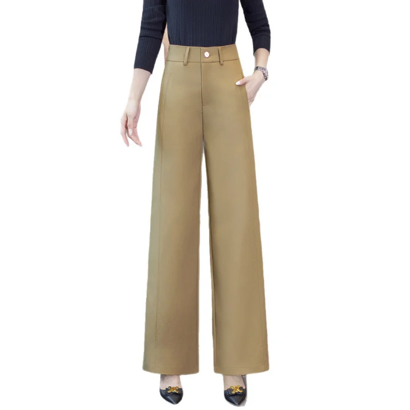 Pantaloni da abito da pendolare dritti drappeggiati a vita alta Donna Primavera Autunno Nuovi pantaloni larghi casual versatili dimagranti larghi