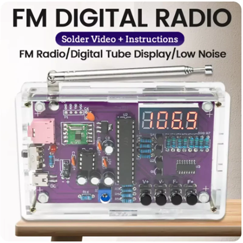 

DIY FM Radio Electronic Kit Adjustable Frequency 87-108MHz Digital Display DIY Soldering Project Practice Solder RDA5807S