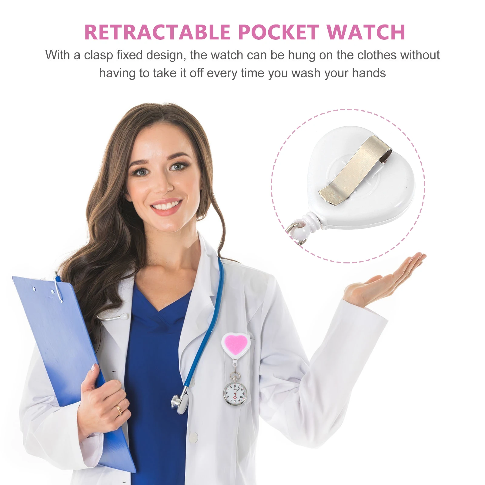 

Quartz Watches Peach Heart Alloy Nurse Pocket Watch Retractable Creative Dial Accurate Durable Small Simple Clear