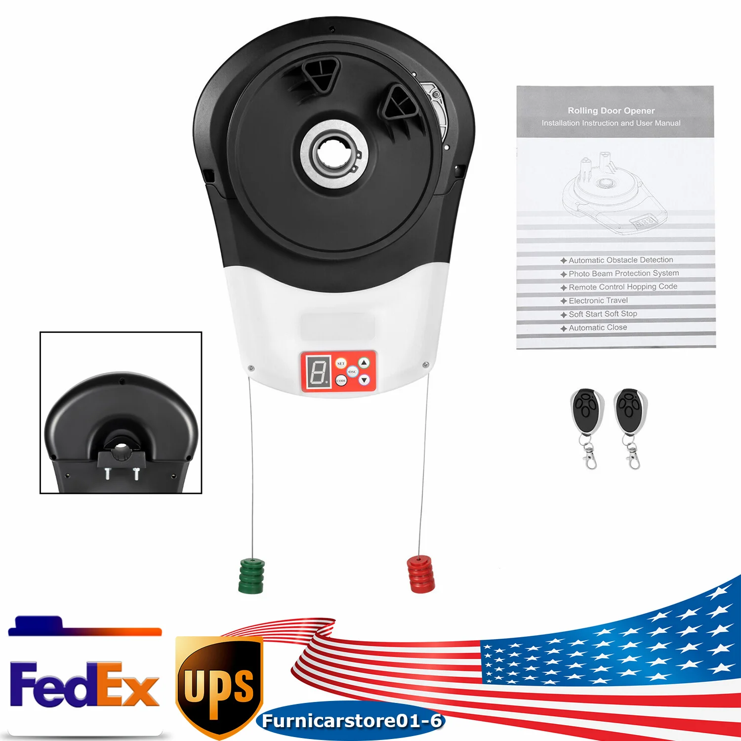 Motor Magnet Permanen 24V DC + 2 Remote, Pembuka Pintu Garasi Otomatis, Kit Pembuka Pintu Garasi Gulung