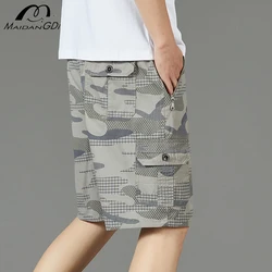 MAIDANGDI Men's Camouflage Shorts Beach Pants  Multiple Pockets  Summer Breathable Work Style  Five Piece Pants  Pure Cotton