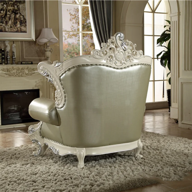 Fauteuil de luxe en cuir de vachette de première couche, canapé de villa de style européen, meubles de maison, salon et hôtel, corrigé par un cuir sculpté