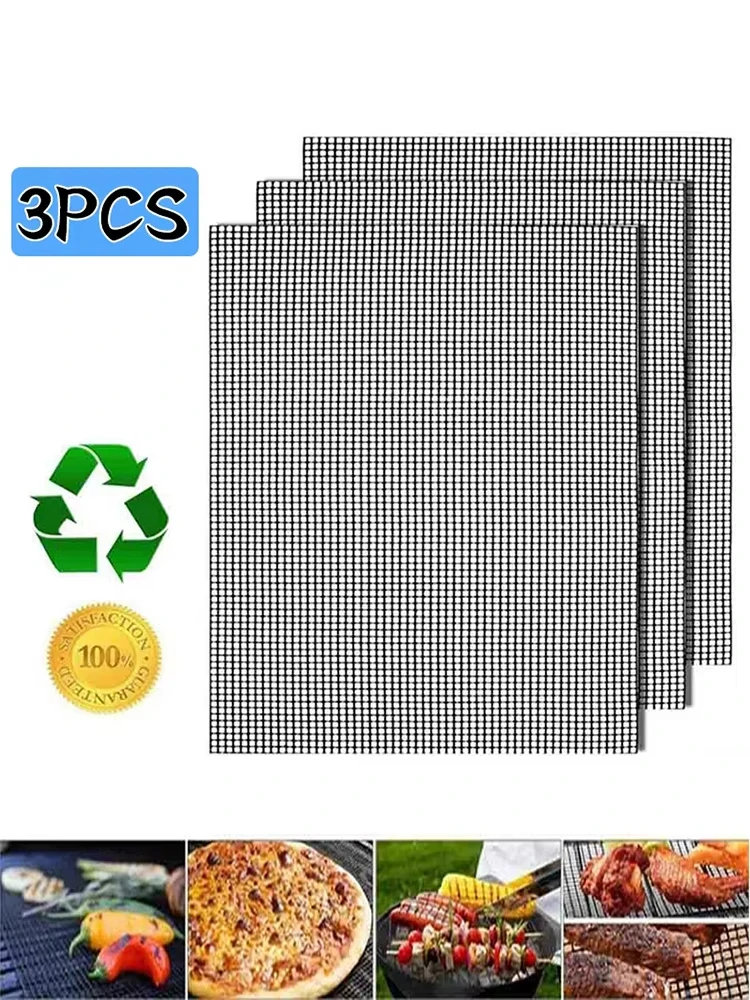 Tapis de Barbecue antiadhésif en maille, feuille de four perforée, tapis de cuisson réutilisable, résistant à la chaleur, outil de grillades en plein air, 3 pièces