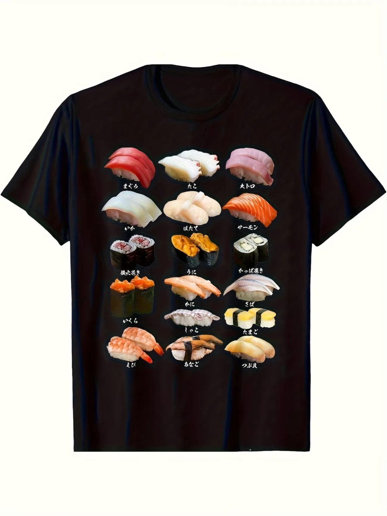 Sushi Main Theme Holiday Countryside Fun Food Stamp Flowers Sushi Product List Short Sleeve Gift for Men Women Dad Mom Friends