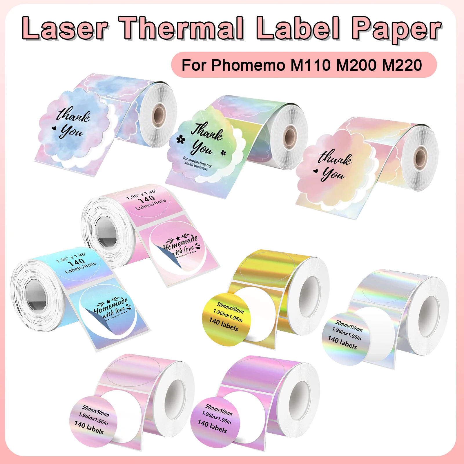 

Голографические термочувствительные наклейки для этикеток, совместимые с принтером этикеток Phomemo M110 M200 M120, клейкий рулон этикеток «сделай сам», уплотнение