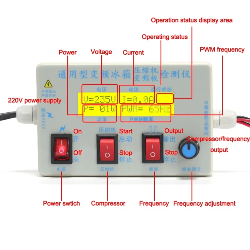 Frequency conversion refrigerator compressor tester. Universal refrigerator compressor frequency conversion board tester