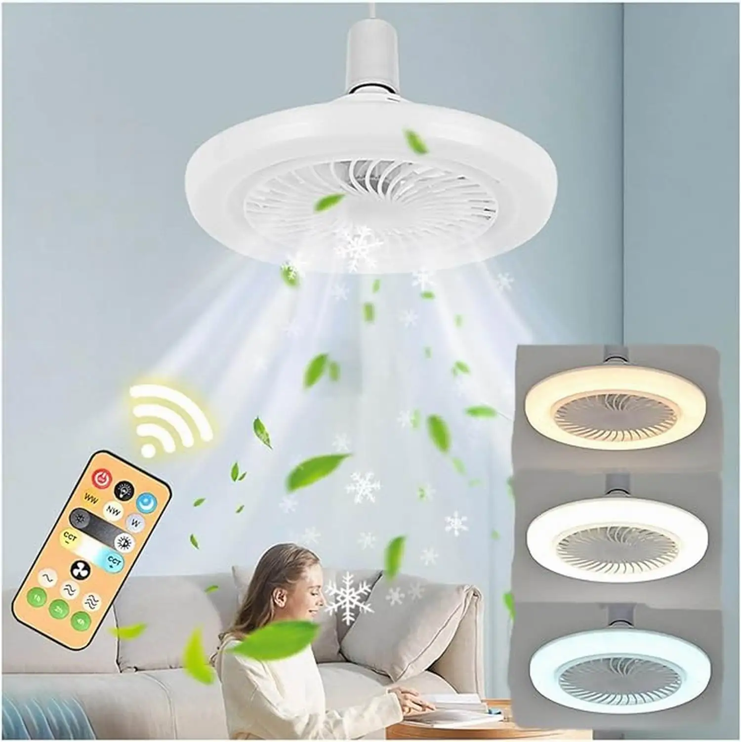

E27 LED Ceiling Fan Light Home Cooling Fan Three Working Modes Ceiling Fan Lamp Electric Aromatherapy Fan for Home, Office, Tent