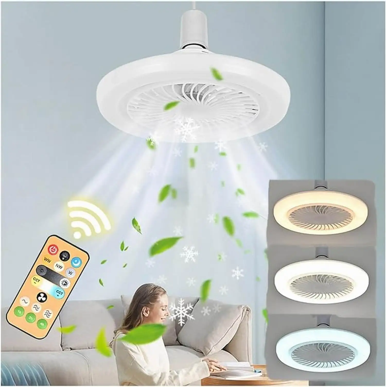 

E27 LED Ceiling Fan Light Home Cooling Fan Three Working Modes Ceiling Fan Lamp Electric Aromatherapy Fan for Home Office Tent