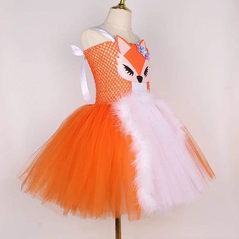 RT01 Orange White Fox Tutu Dress for Girls Birthday Party Carnival Fancy Dresses Animal Cosplay Halloween Costume for Kids C*Jk2