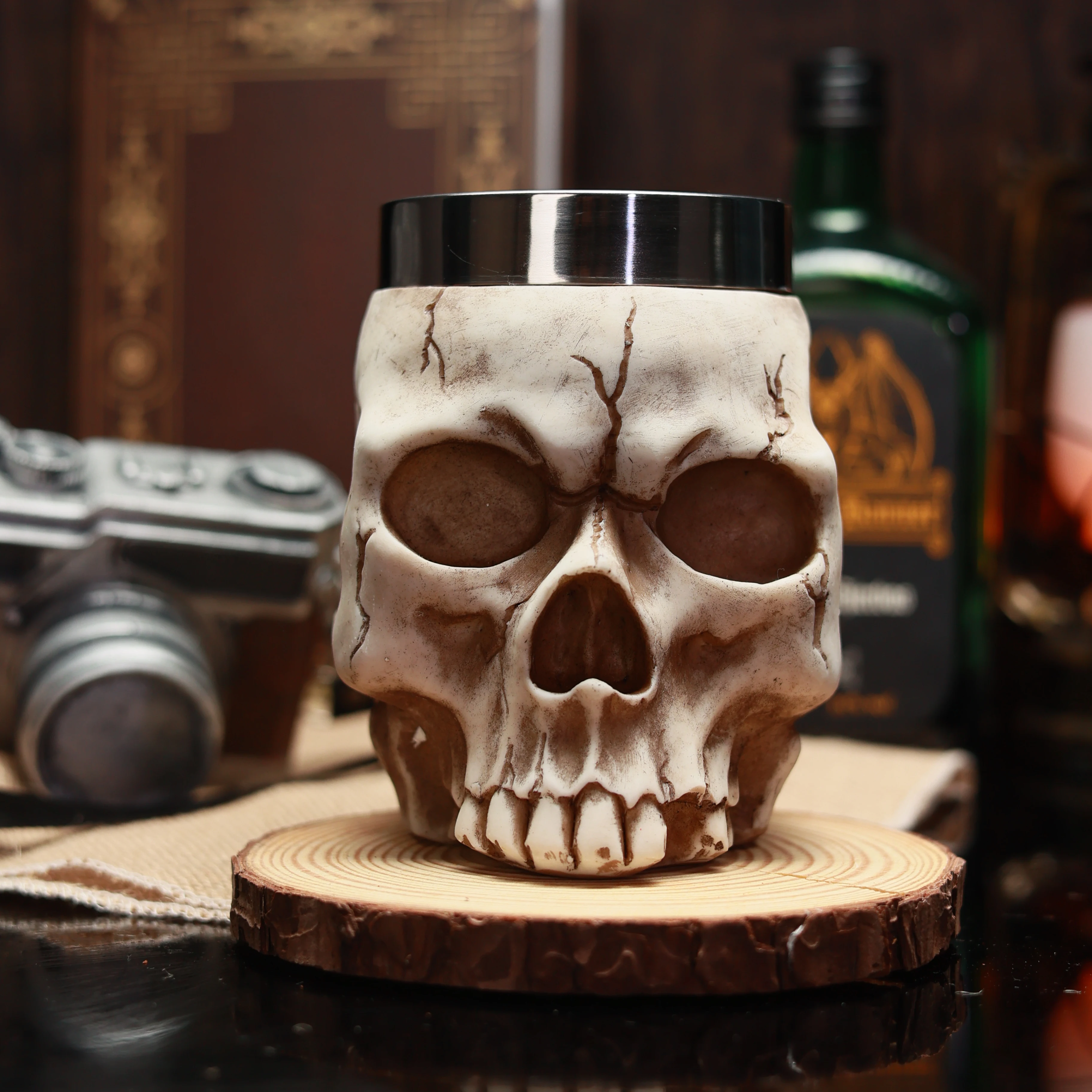 2024 NEW Skull Mug 304 Stainless Steel Lined Handleless Coffee Beer Tankard Stein Cup Bar Kitchen Furniture Decoration 600ml