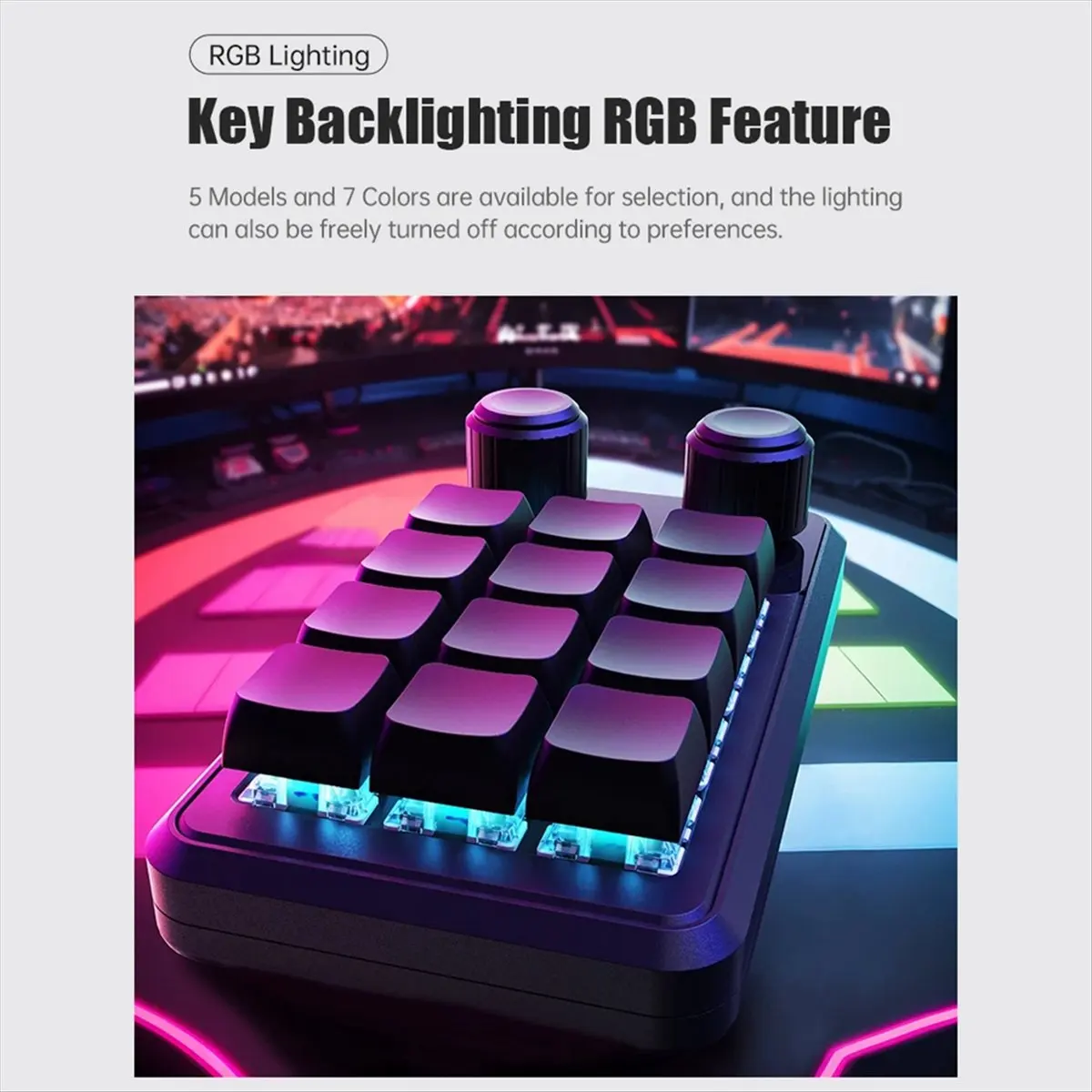 لوحة مفاتيح سلكية مخصصة لبرمجة AA25 RGB 12 مفتاح نسخ زر معجون لوحة مفاتيح ألعاب صغيرة Hotswap Macropad أسود