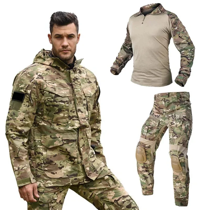 

Men Outdoor Tactical Jacket+G3 Pants+shirt with Pad Hunting Clothes Hooded Coat Combat Uniform Military Suits Airsoft Windproof