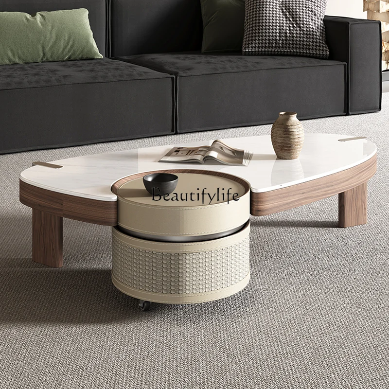 

5Nordic solid wood small apartment irregular saddle skin microcrystalline stone marble coffee table