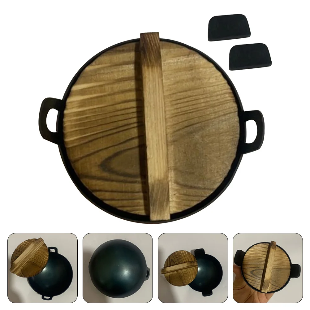 Mini Shiwan Wok Wood Kitchen House Cookware Utensils Childrens Toys Model Kitchenware Wooden Models Frying Pan Food Play