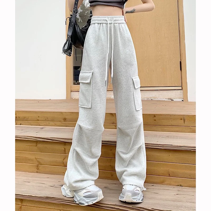 Koreaanse Mode Dame Hoge Taille Dunne Joggingbroek Vrouwen Solid Baggy Hoge Taille Broek Meisjes Klassieke Dagelijkse Rechte Pijpen Broek