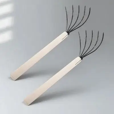 

2pcs Hand 5-Tine Claw Rake Shell Digging Tool Wood Handle Iron Beach Rake Portable Garden Soil Loosening Tool Beach Accessories