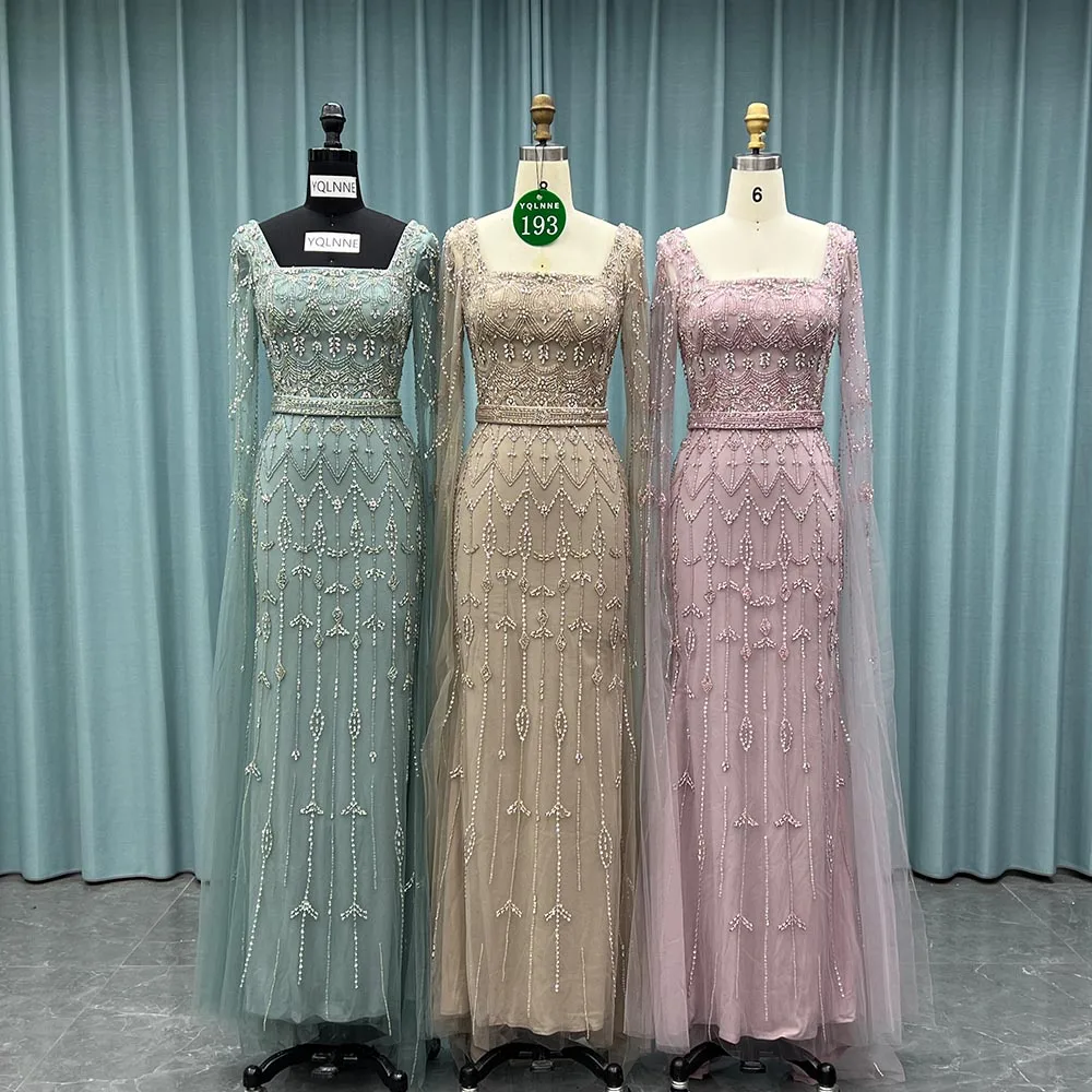 

YQLNNE 0193 Вечерние платья из бисера с кристаллами и квадратным воротником