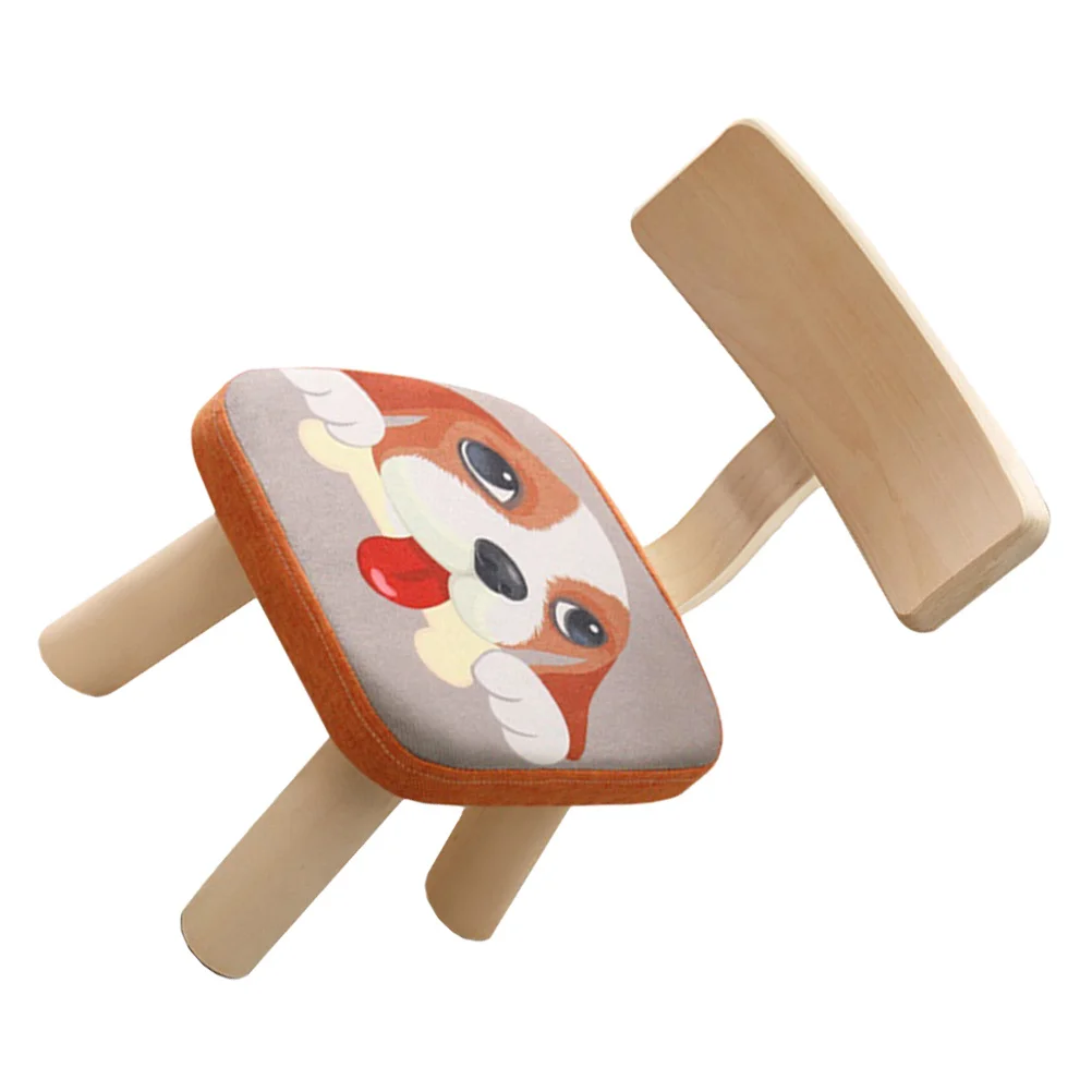 Kids Back Chair Children Stool Wooden Puppy Pattern Removable Cover Impact Resistant Back Support Stool Children Anti-Fall Chair