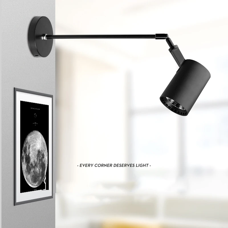 Lámparas de pared telescópicas extensibles LED modernas, candelabros de aluminio, brazo largo blanco y negro, luz para pintar imágenes Gallary