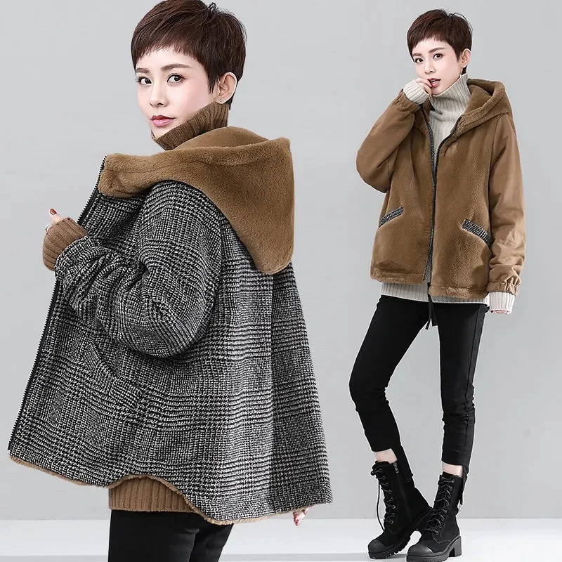 2023 Autumn/Winter New Product Imitation Rabbit Fleece Double Face Cotton Dress Women's Loose Autumn/Winter Plush Thickened Cott