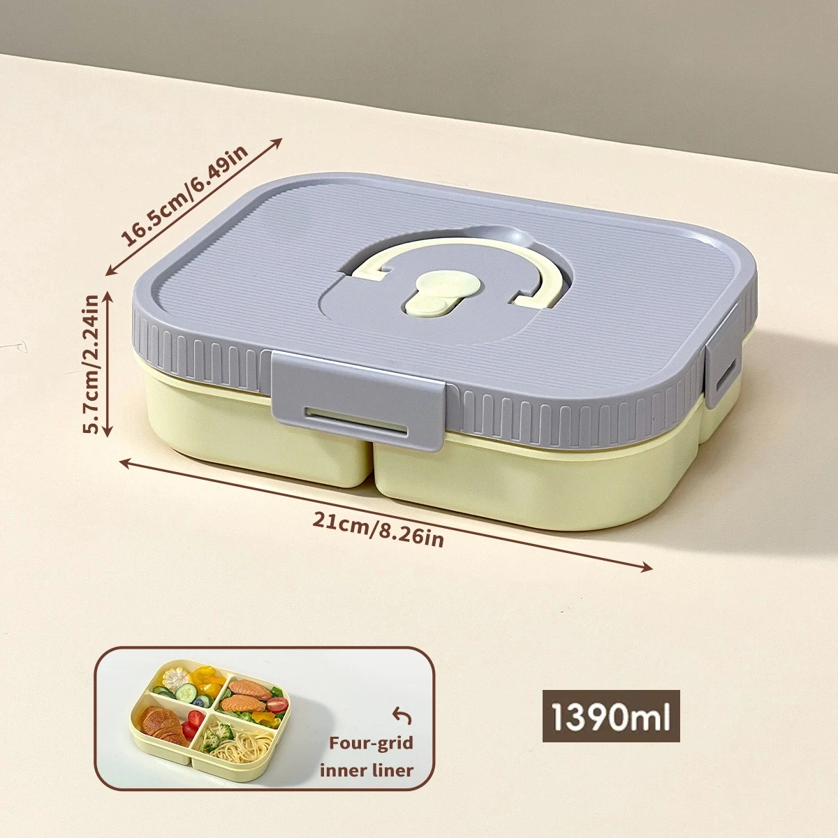 Magnetron Plastic Verdeelde Lunchbox Met Handvat Camping Picknick Draagbare Lekvrije Fruitsalade Voedselcontainer Voor Kinderen Studenten