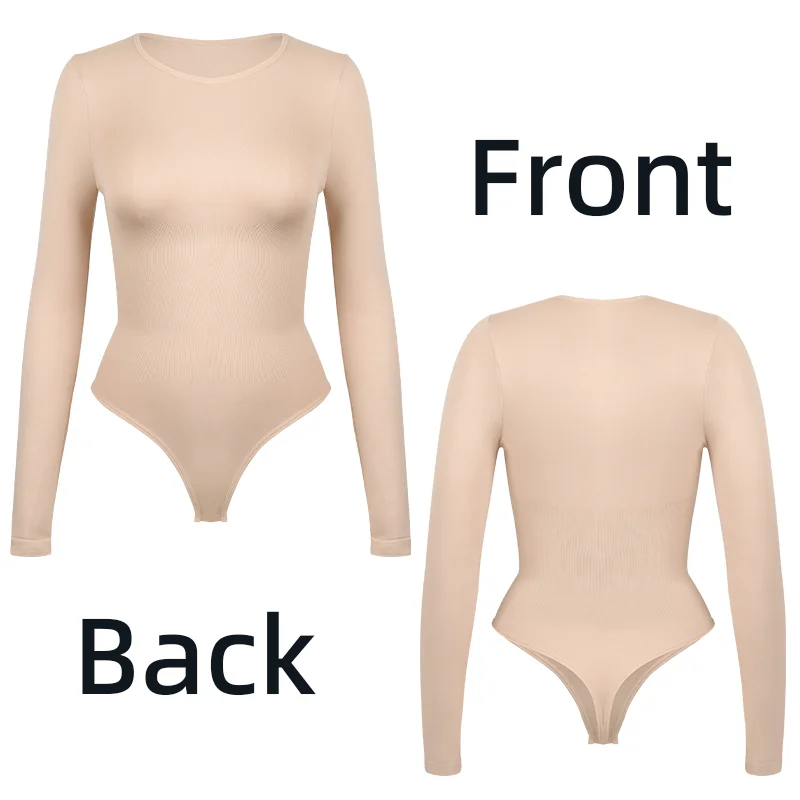 Bodysuits Shapewear for Women Thong Shaper Corsets Long Sleeve Seamless Waist Trainer O Neck BodySuit Stretch Basic T Shirt Tops