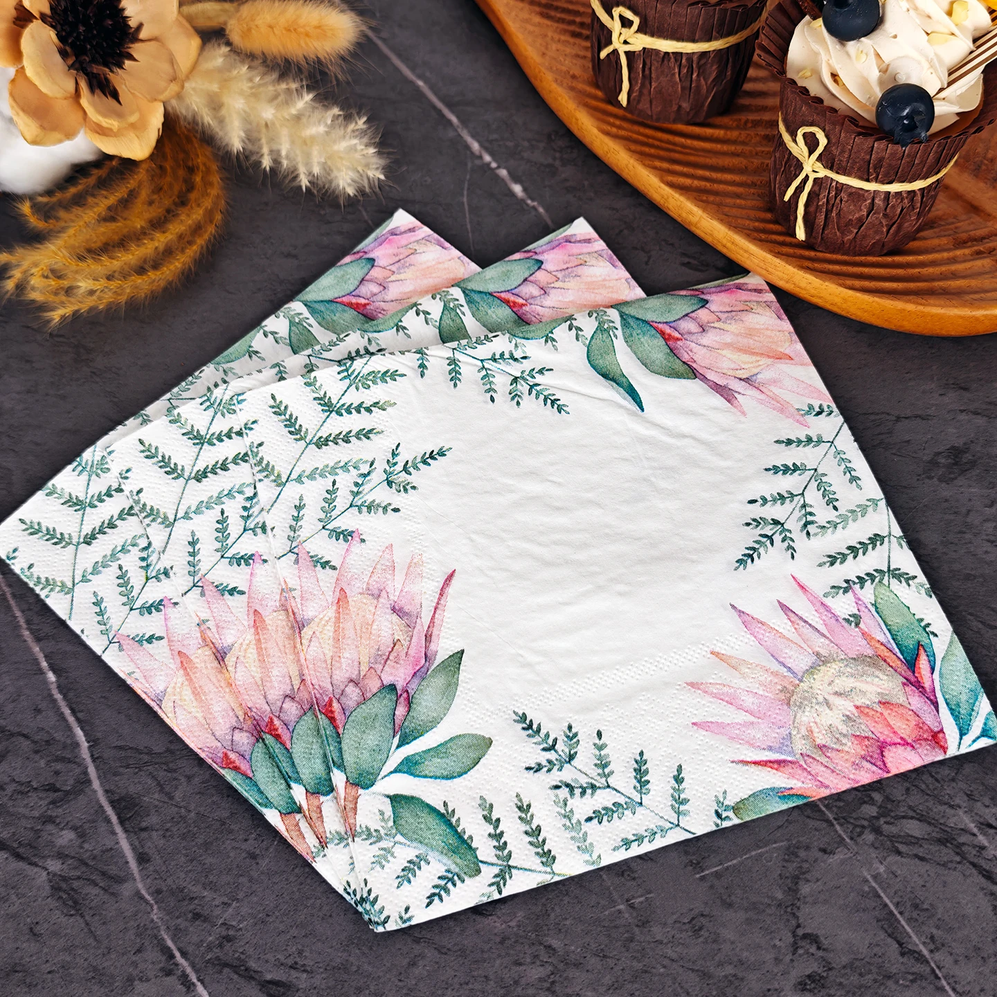 20/50pcs King Protea Printed Napkins Wedding Kids Birthday Baby Shower Party Paper Tissues Hotel Table Disposable Napkins