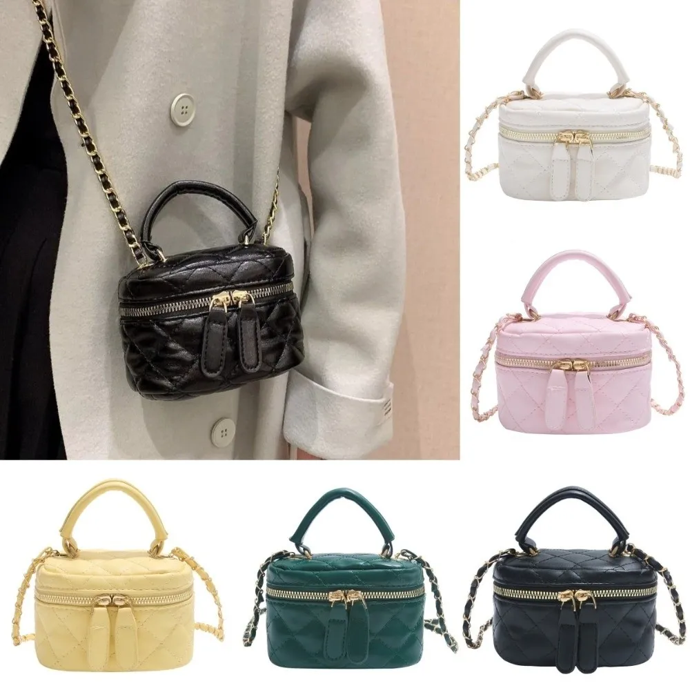 

Mini Diamond Quilted Leather Bucket Bag Checkered Pattern with Gold Chain Shoulder Strap Crossbody Bag Multi-Color Shoulder Bag